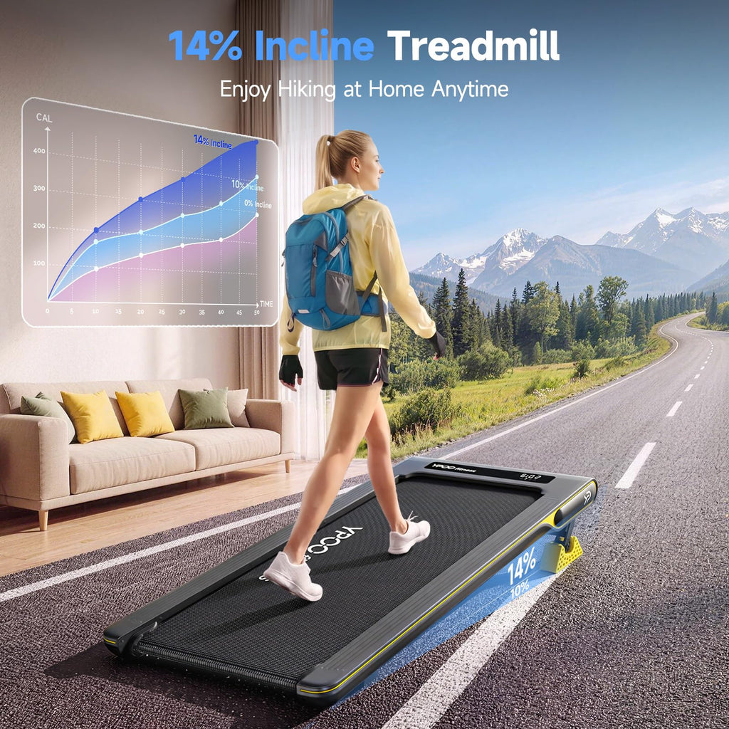 Walking Pad with 14% Incline Under Desk Treadmill H86034