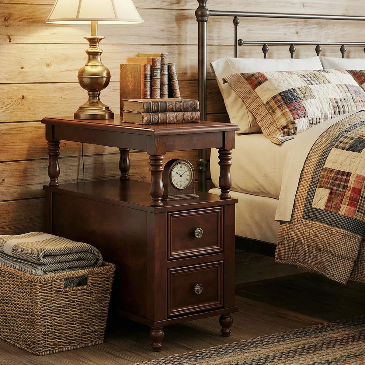Cherry Finish Wood End Table with 2 Drawers B69675