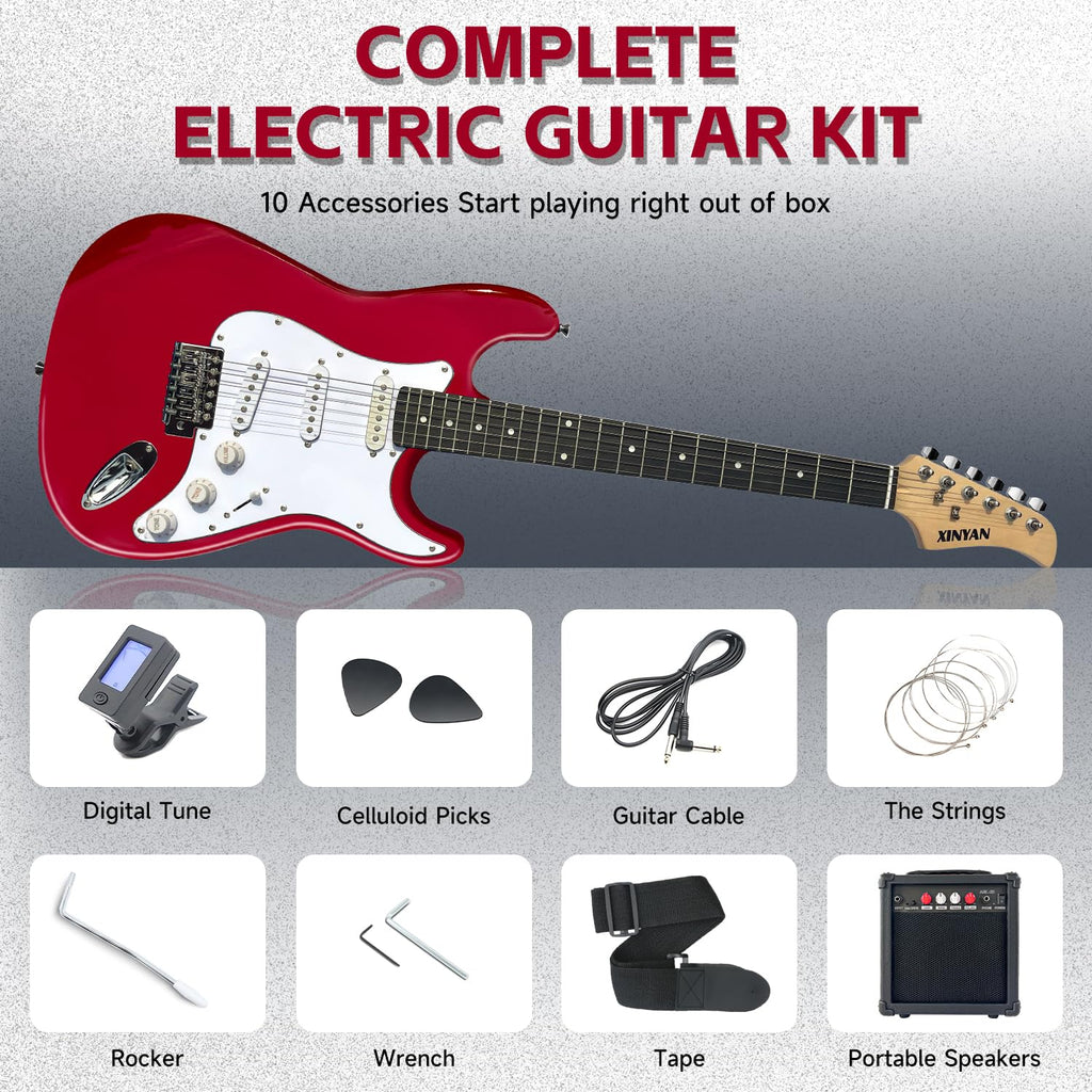 39in Full Size Beginner Electric Guitar Starter Kit with Case, Amp, Strings, Pick, Tremolo Bar N973678
