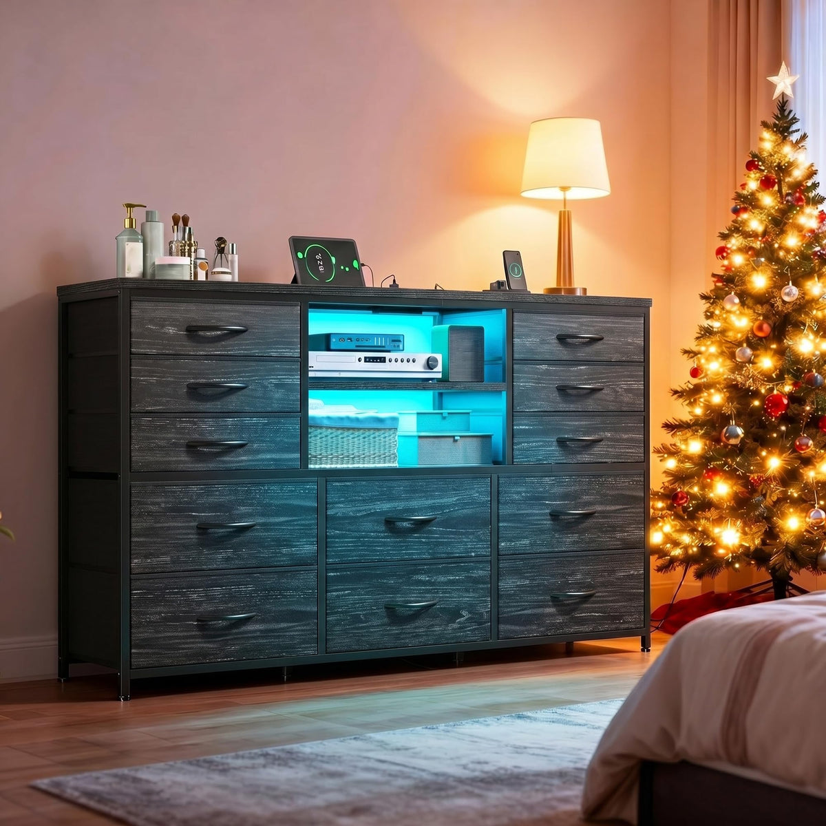 Dresser with LED Lights & Charging Station I2522