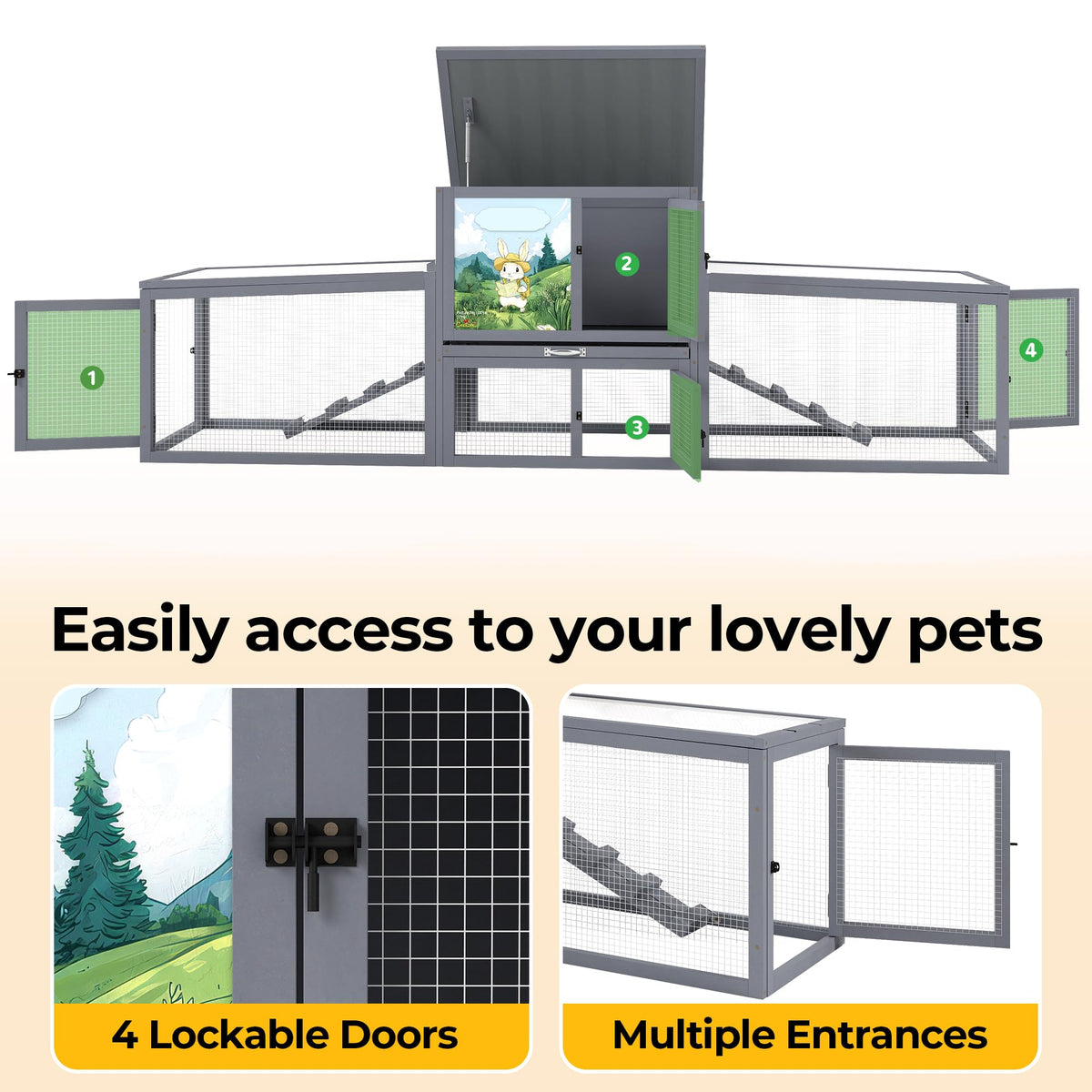 Extra Large Wood Rabbit Hutch with Cleaning Tray S3816