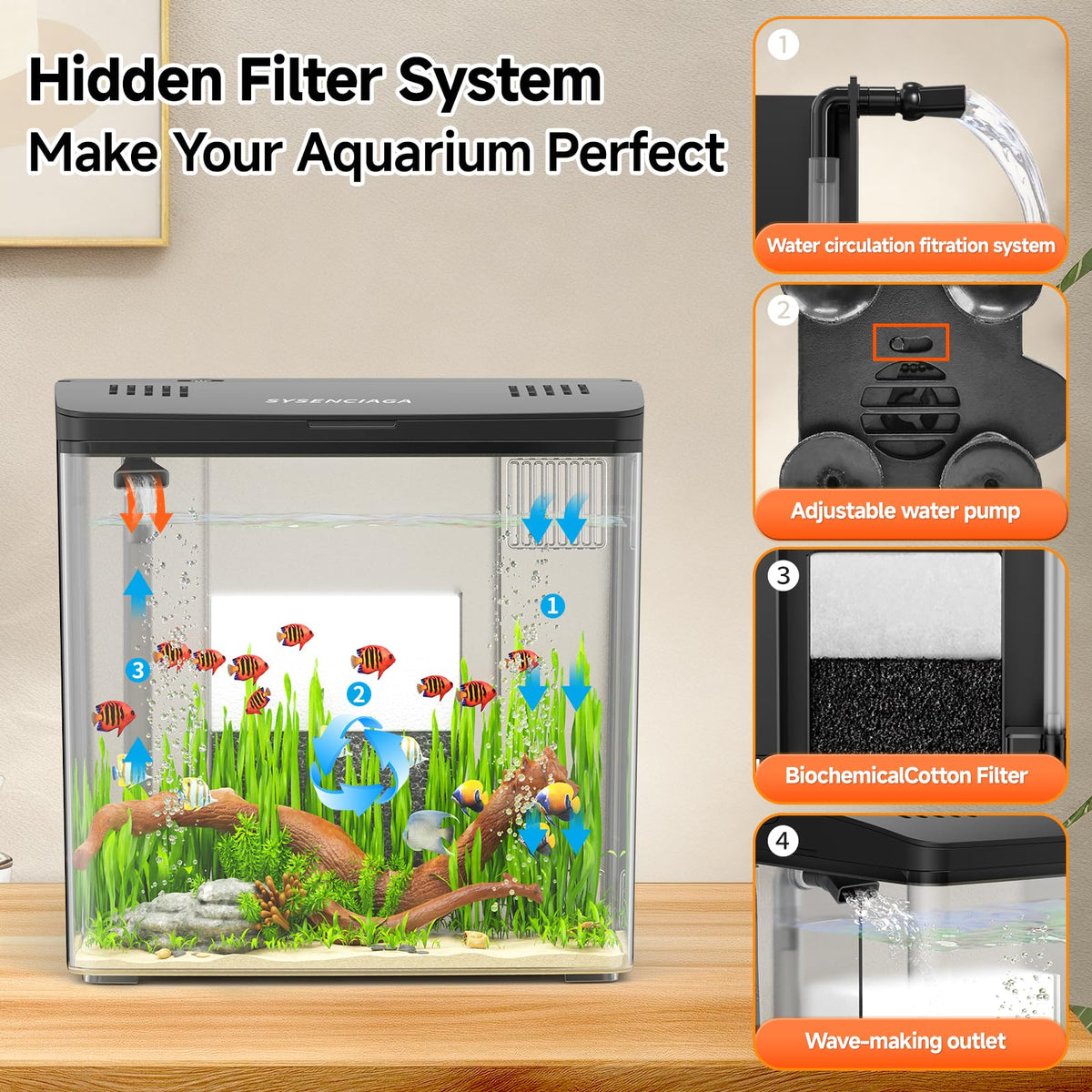 1 Gallon Acrylic Fish Tank Kit with Filter and Light S253618