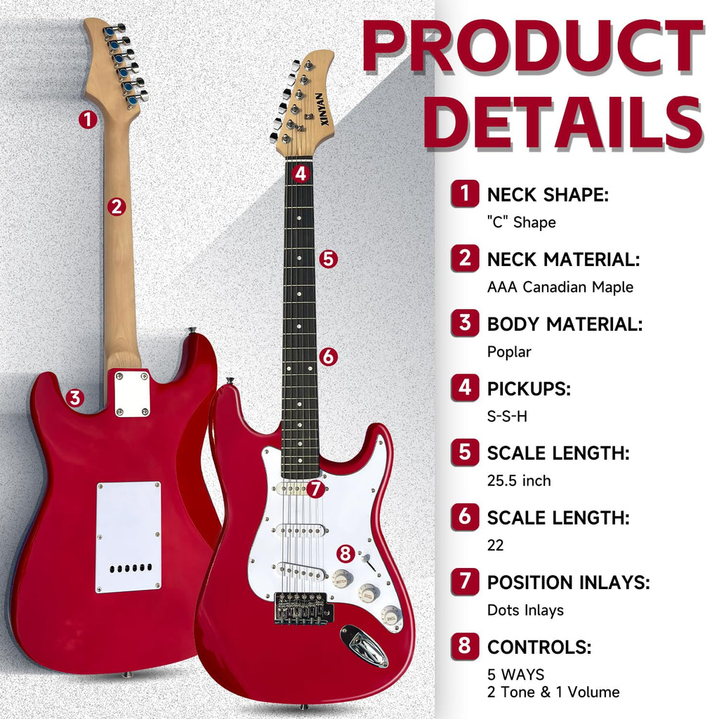 39in Full Size Beginner Electric Guitar Starter Kit with Case, Amp, Strings, Pick, Tremolo Bar N973678