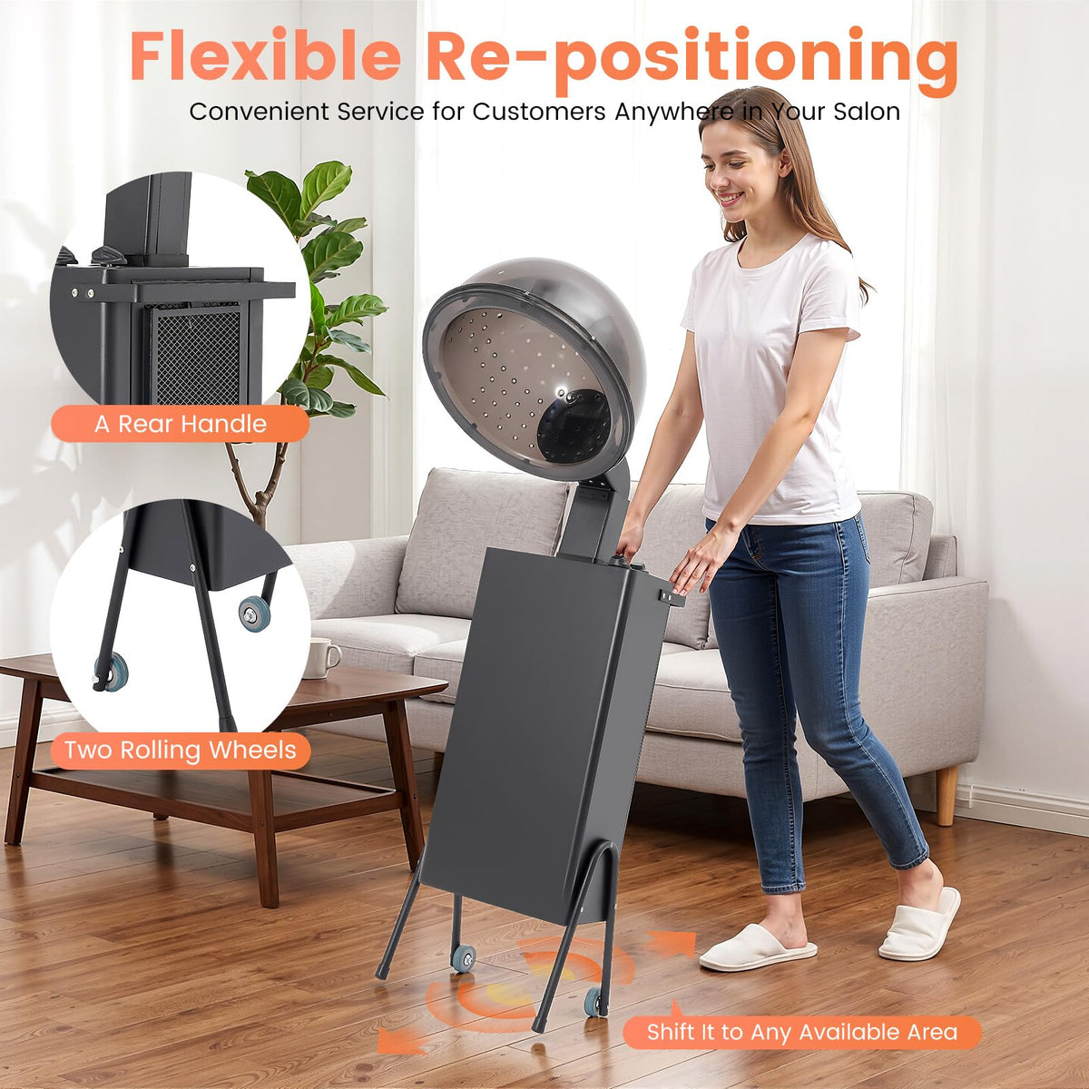 1200W Freestanding Hooded Hair Dryer with Wheels U265311