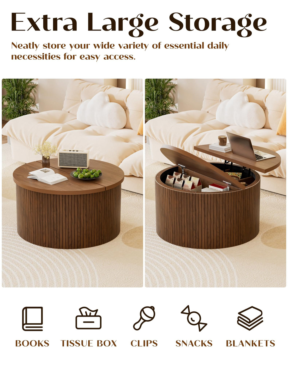 Round Lift Top Coffee Table with Storage Q213695