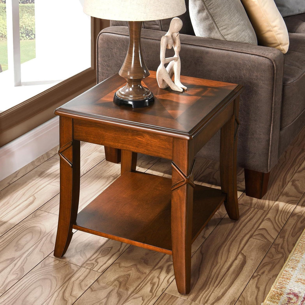 Solid Wood Side End Table with Storage Shelf W57314