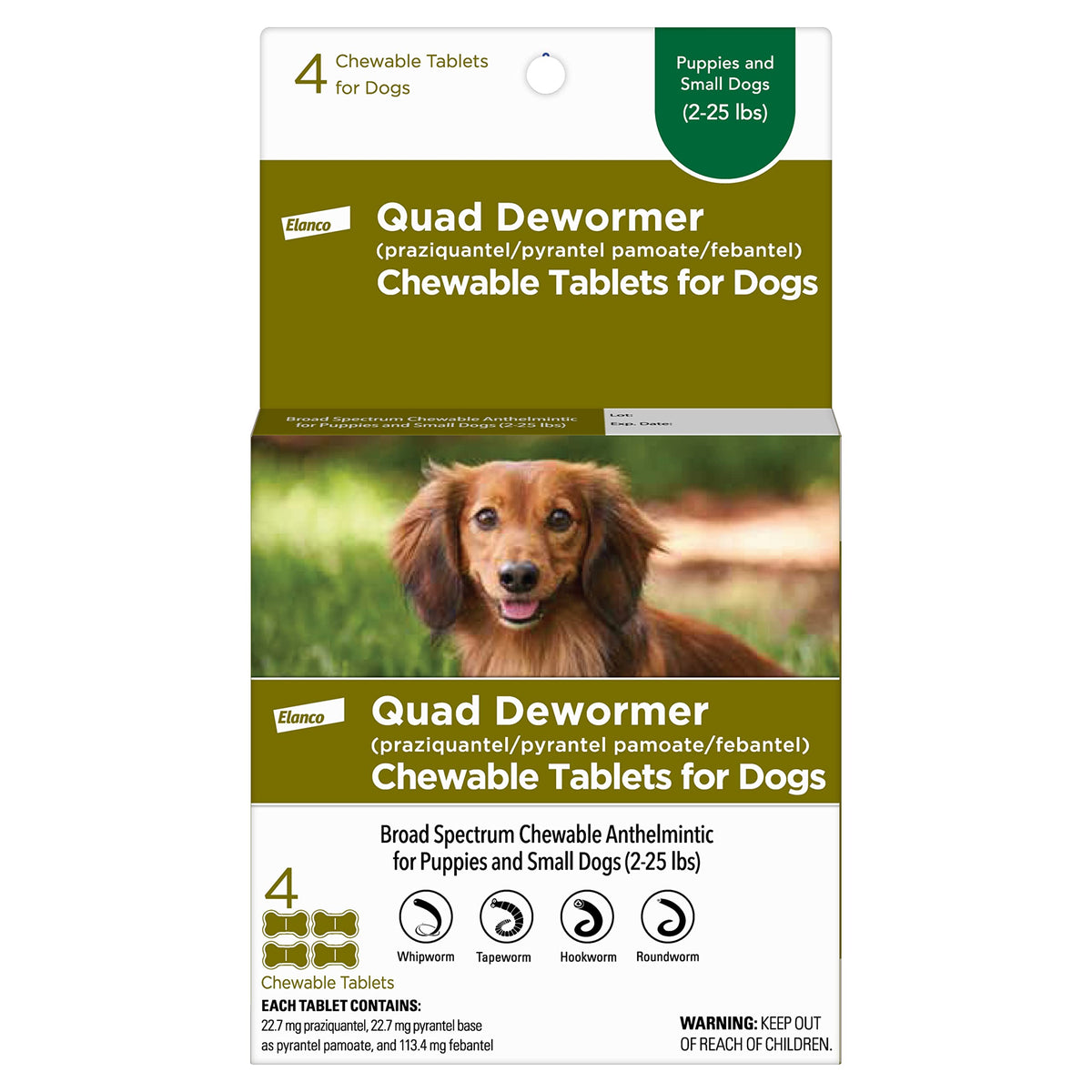 Chewable Dewormer for Small Dogs, 2-25 lbs, 4 Tablets S1939