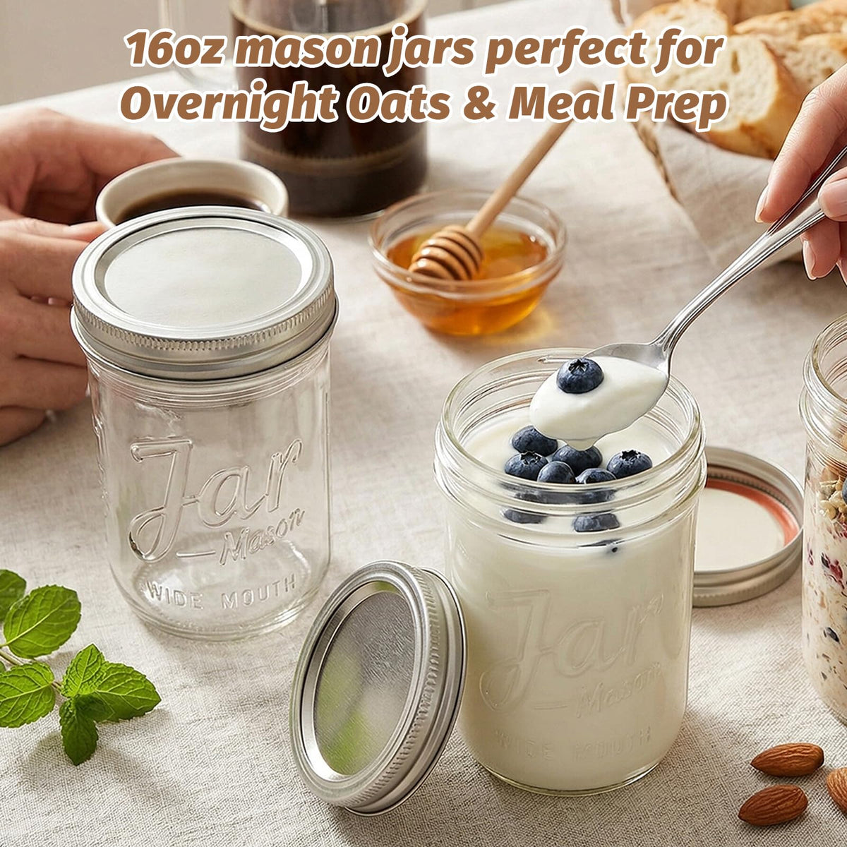 16 oz Wide Mouth Mason Jars 6-Pack with Lids I27107