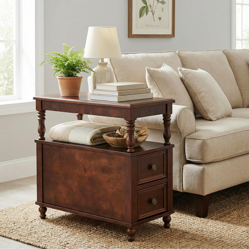 Cherry Finish Wood End Table with 2 Drawers B69675