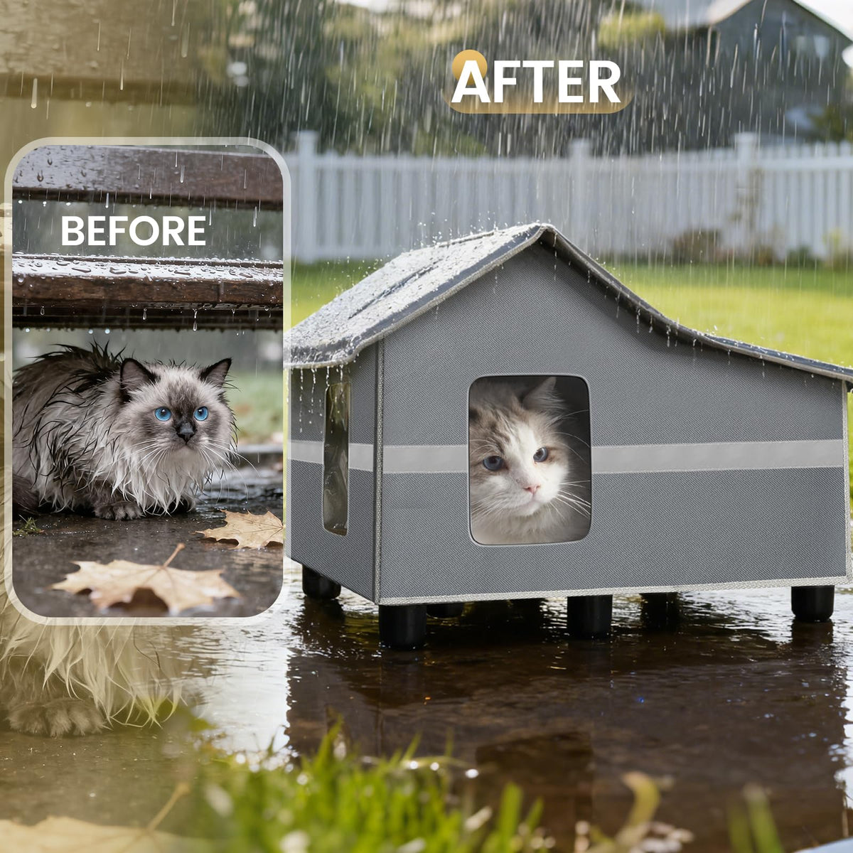 Weatherproof Insulated Outdoor Cat House with Cozy Mat U383223