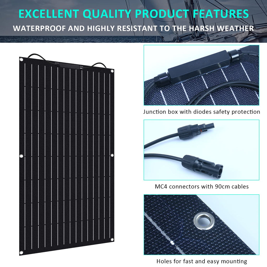 300 Watts 12 Volts ETFE Flexible Monocrystalline Solar Panels with 30A MPPT Charge Controller X625