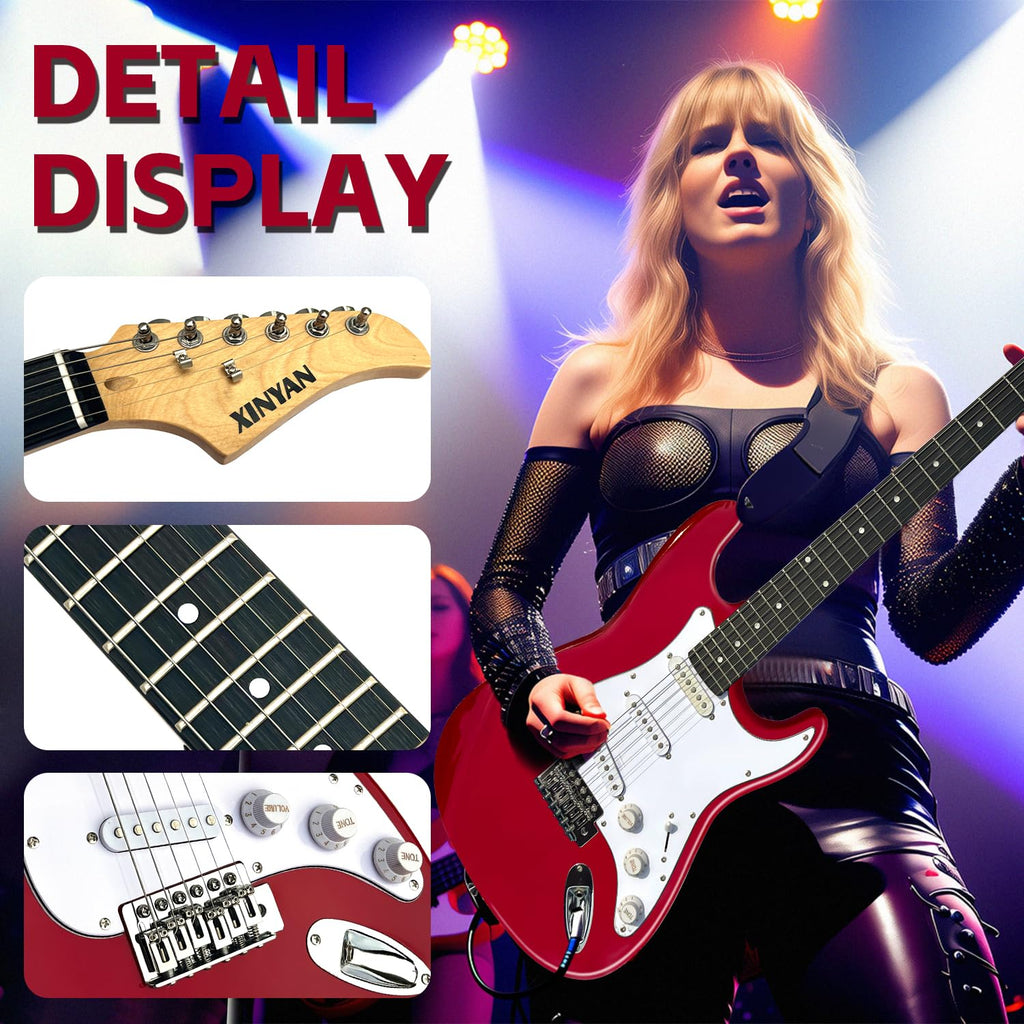 39in Full Size Beginner Electric Guitar Starter Kit with Case, Amp, Strings, Pick, Tremolo Bar N973678
