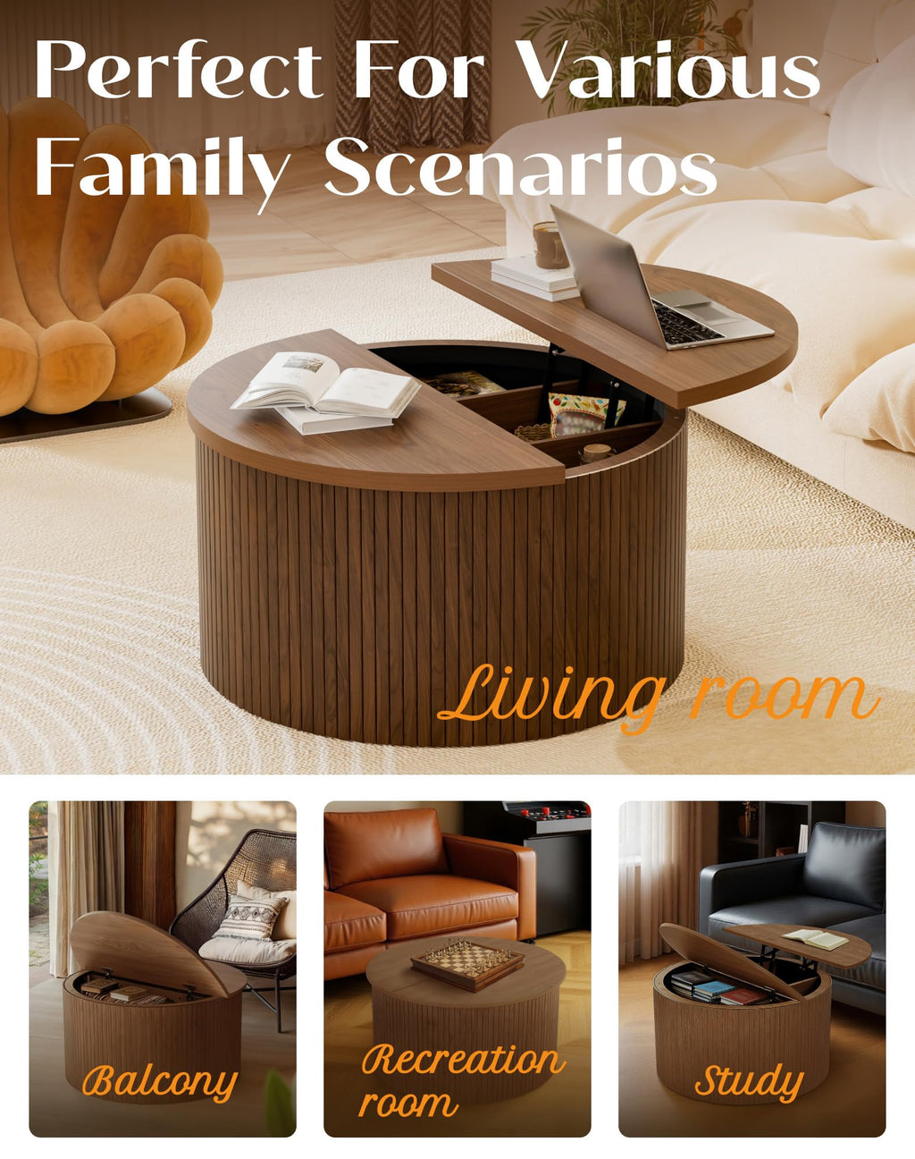 Round Lift Top Coffee Table with Storage Q213695