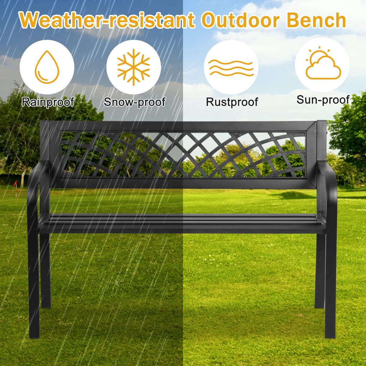 Black Cast Iron Outdoor Garden Bench with Mesh Backrest G607