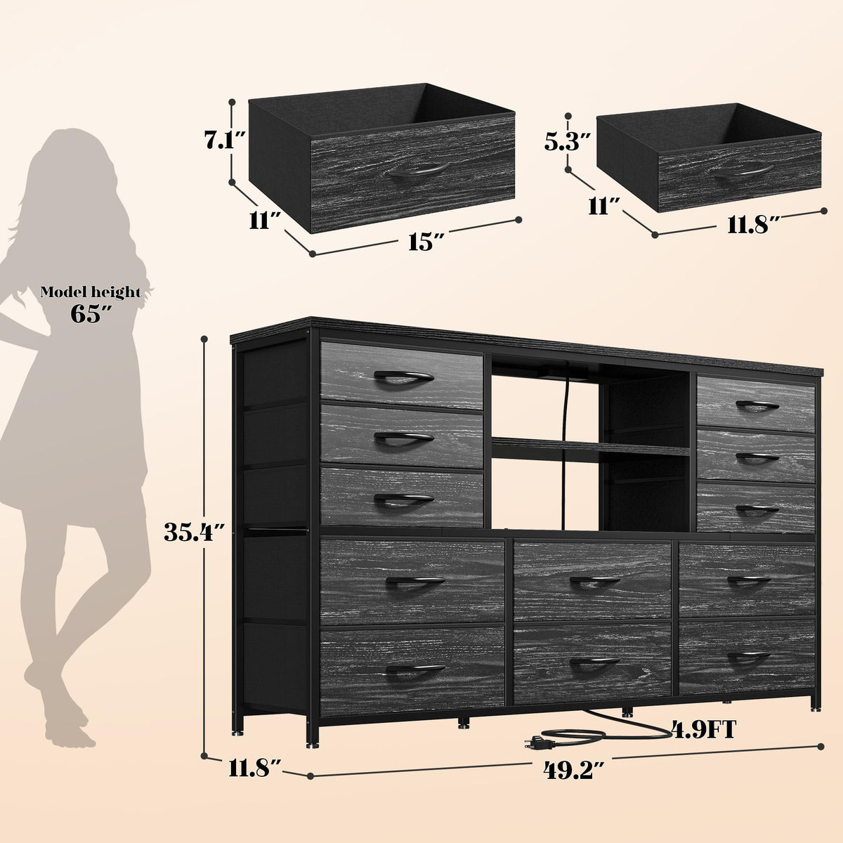 Dresser with LED Lights & Charging Station I2522