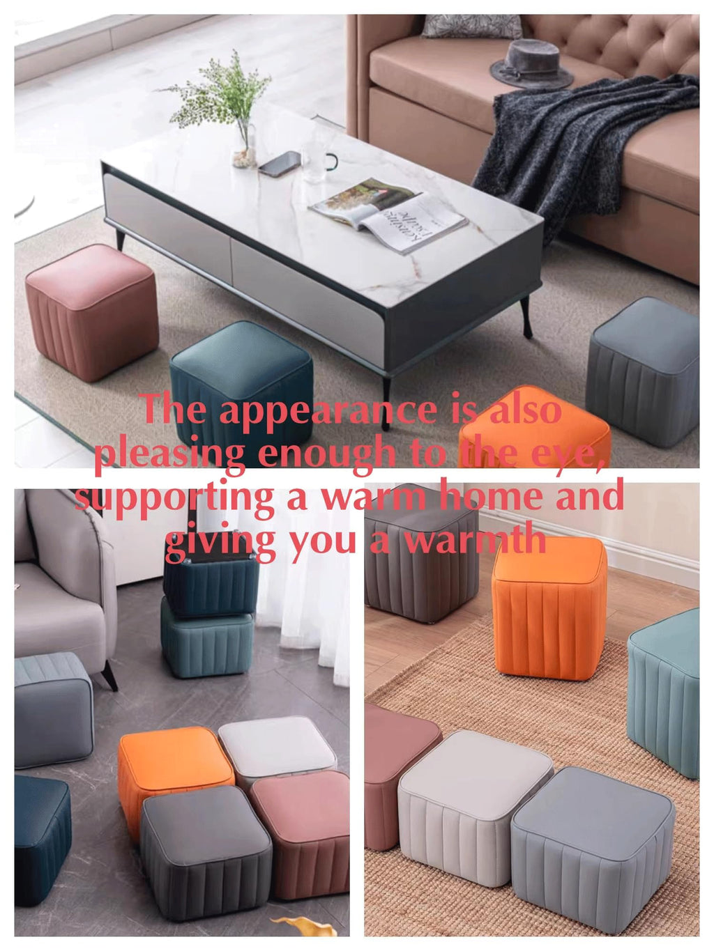 Blue Leather Ottoman J4824