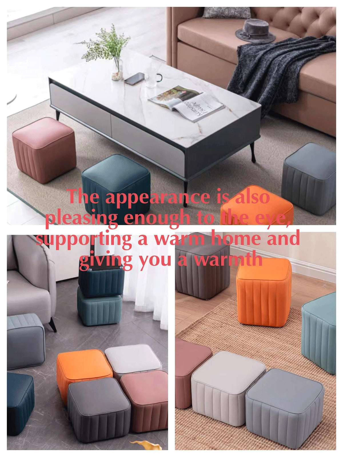 Blue Leather Ottoman J4824