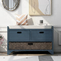 Navy Storage Bench with Drawers and Basket B29841