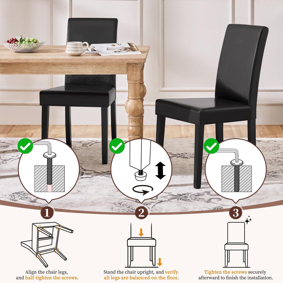 Dining Chairs Set of 4 Upholstered Black H76988