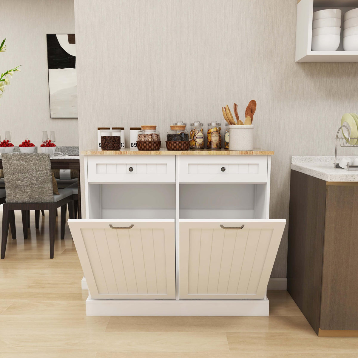 White Double Tilt Out Trash Can Cabinet with 10-Gallon Capacity O144