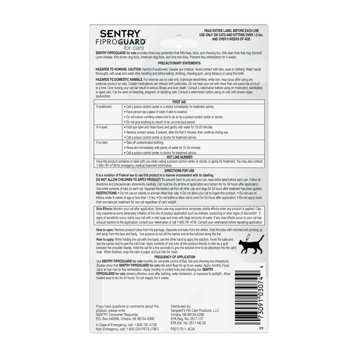 Flea & Tick Cats 1.5 lbs+ Fipronil 6-Month I5095