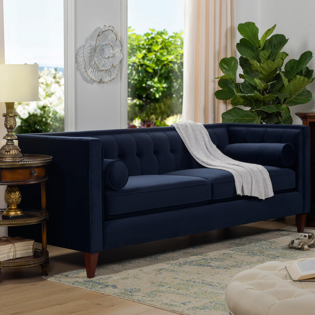 Dark Navy Blue Performance Velvet Tufted Sofa M97983