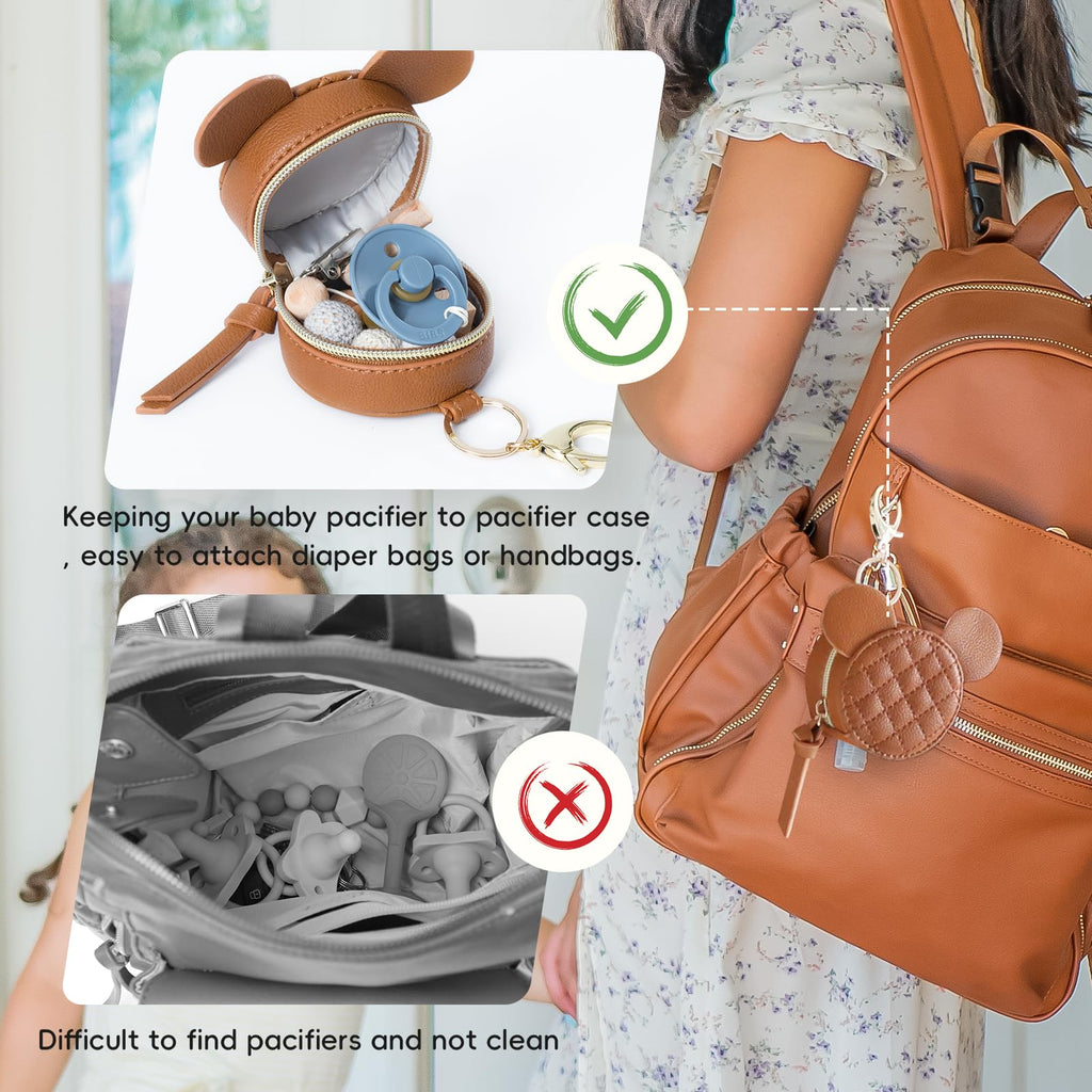 Leather Diaper Bag Backpack with Pacifier Case Y92797