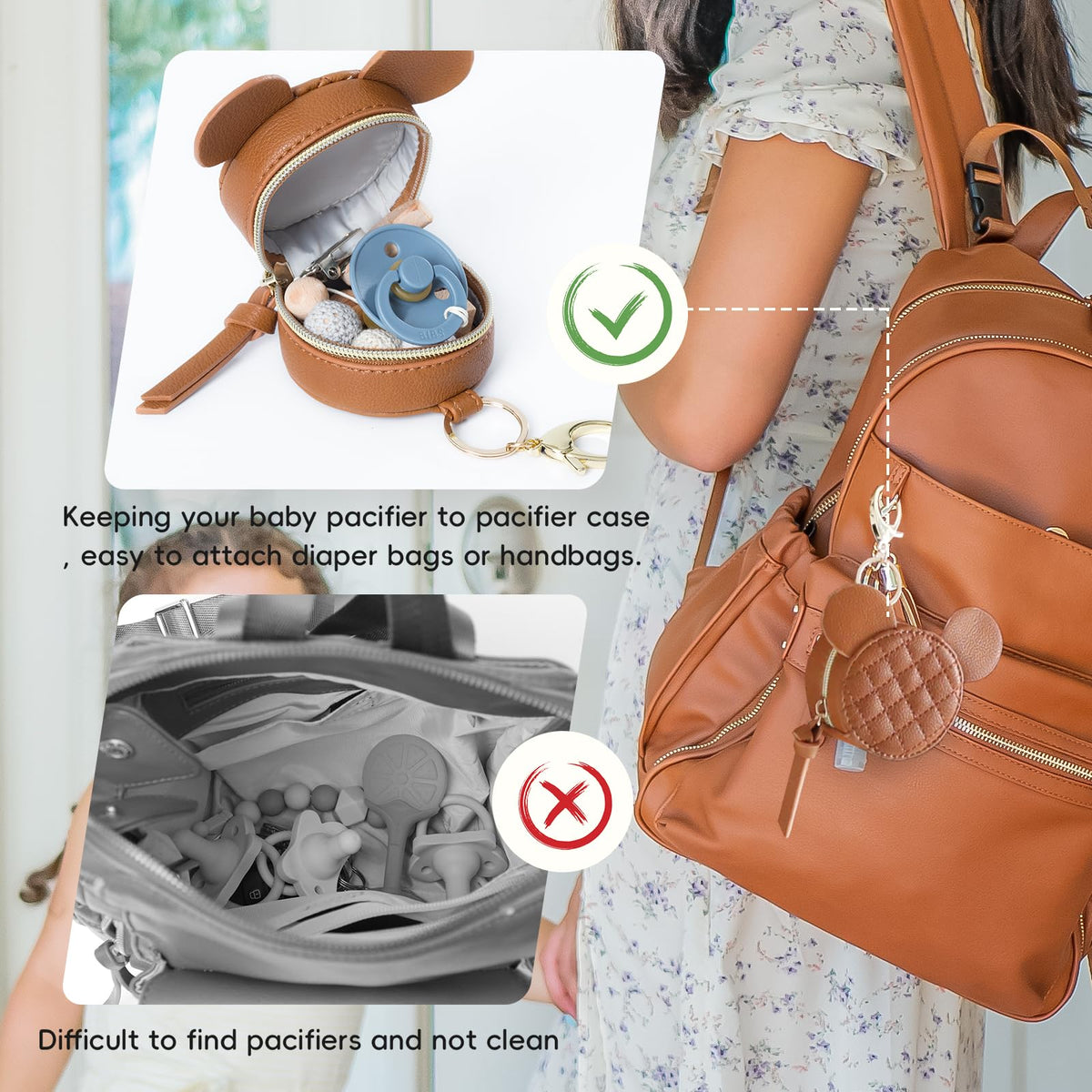 Leather Diaper Bag Backpack with Pacifier Case Y92797