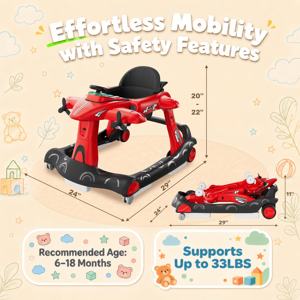 6-in-1 Baby Walker with Wheels, Adjustable Height & Speed V11333