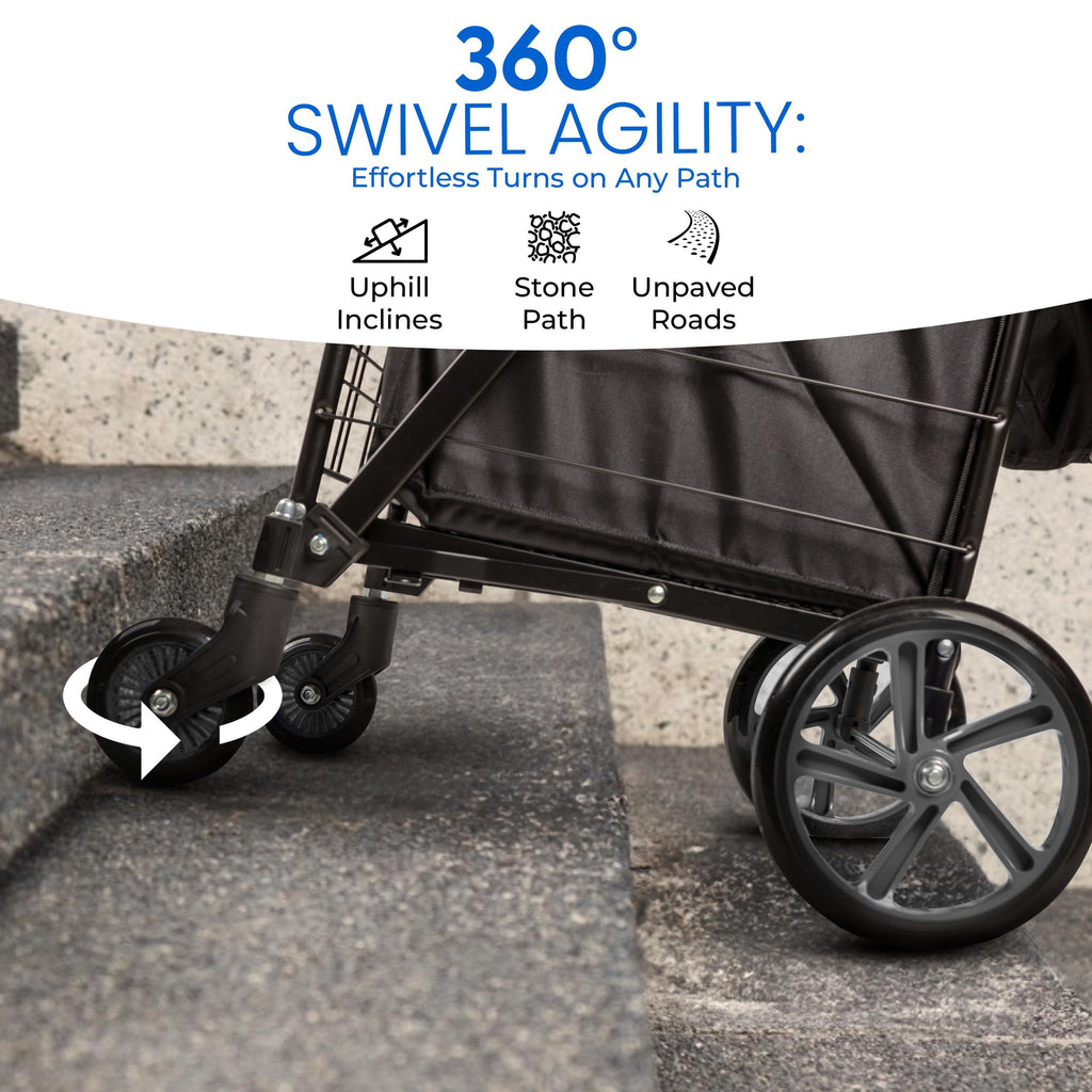 Large Folding Utility Shopping Cart with Removable Liner, 110 lb Capacity, Black J4845