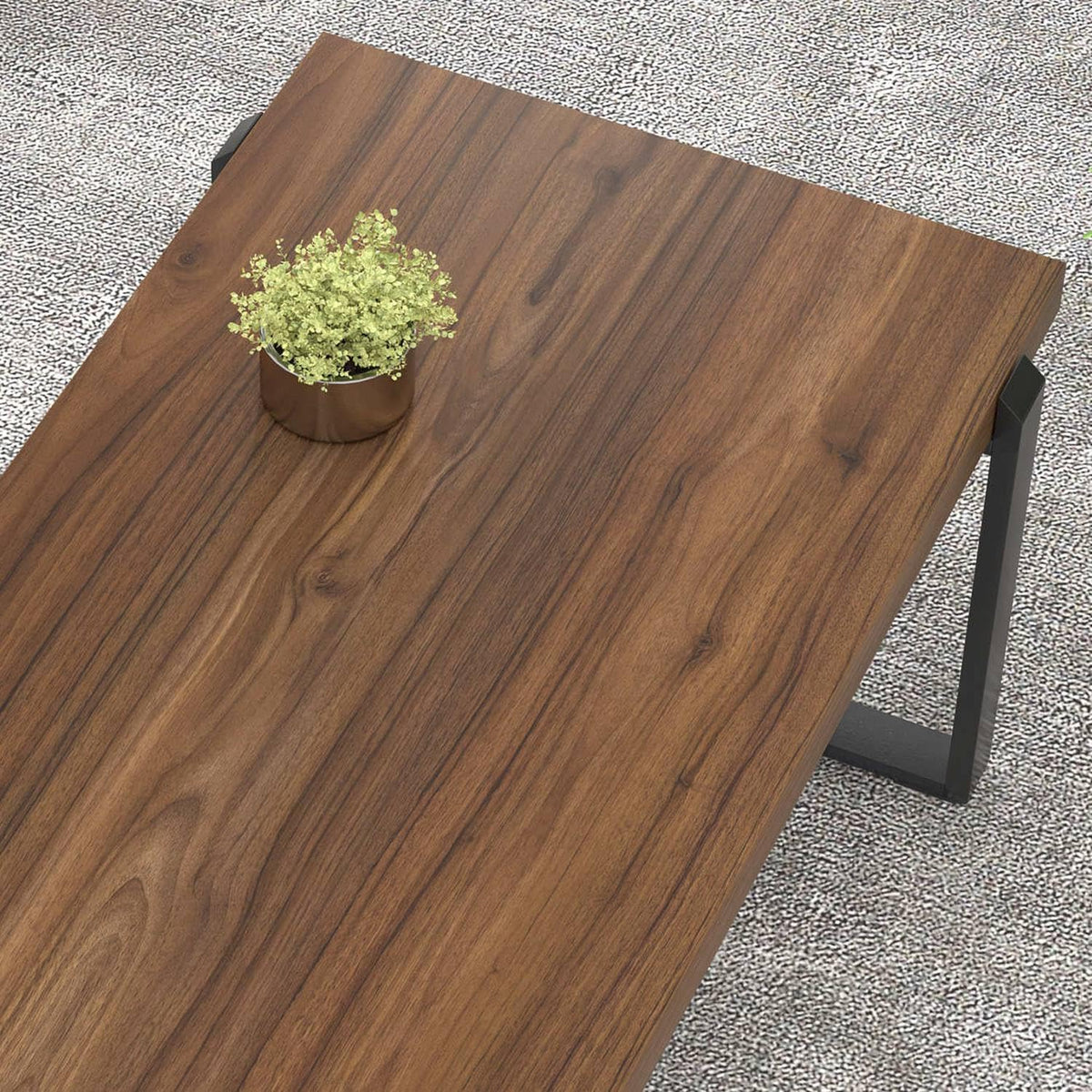 Walnut 44 Inch Wood and Metal Coffee Table B374366