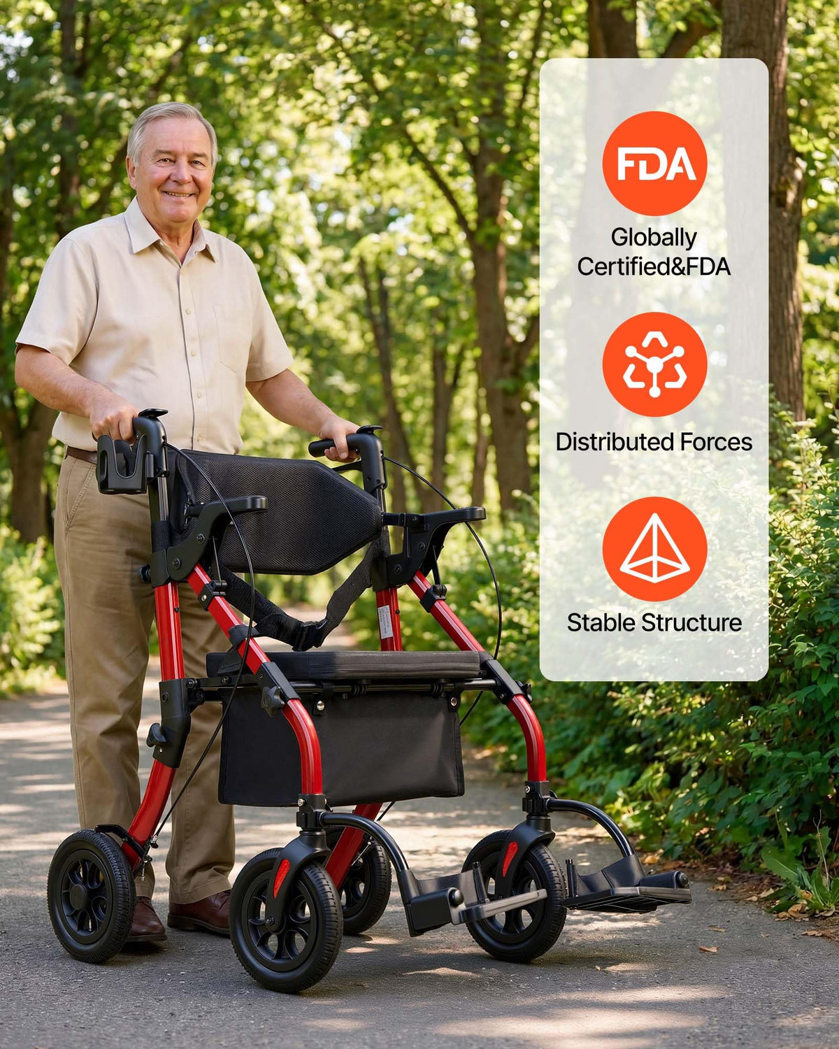 2-in-1 Foldable Aluminum Rollator Walker & Transport Chair J856