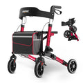 Red Foldable Lightweight Aluminum Rollator Walker with Seat and Brakes A294
