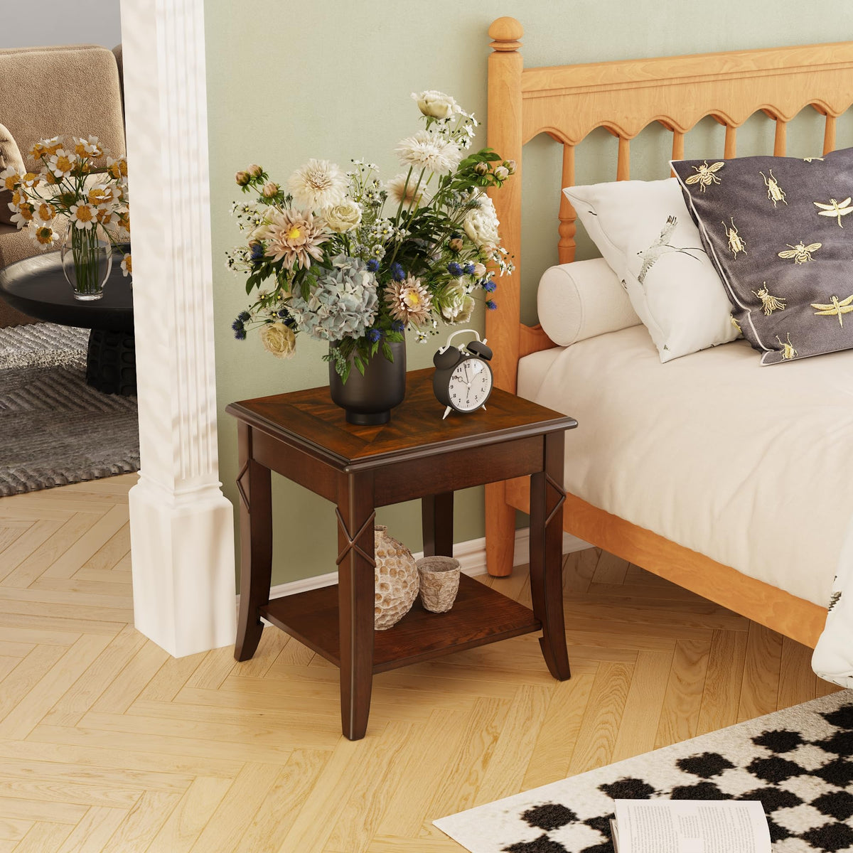 Solid Wood Side End Table with Storage Shelf W57314