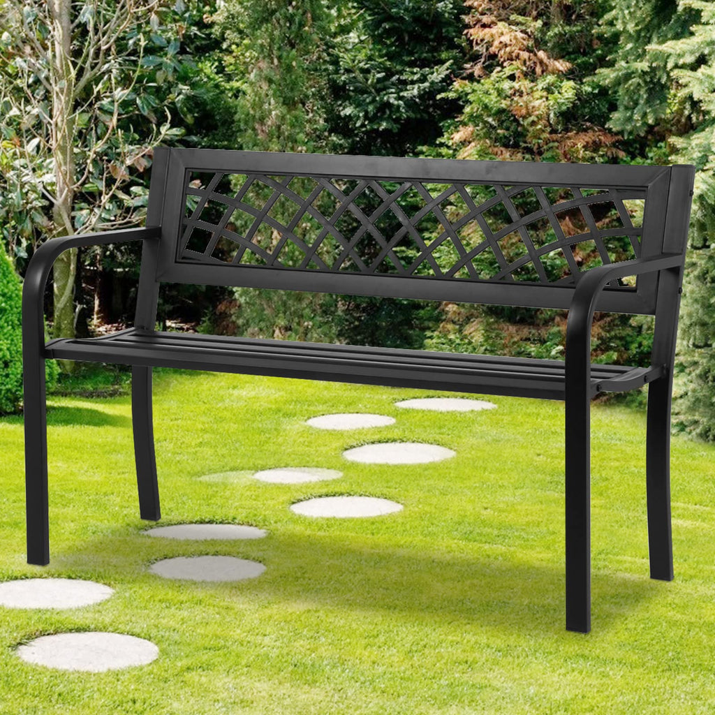 Black Cast Iron Outdoor Garden Bench with Mesh Backrest G607