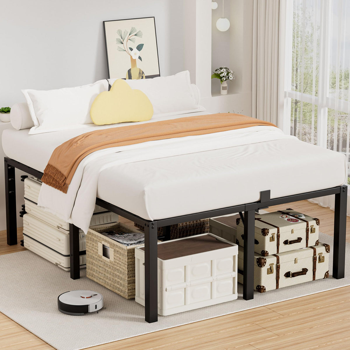 18 Inch Queen Size Black Metal Platform Bed Frame W30887