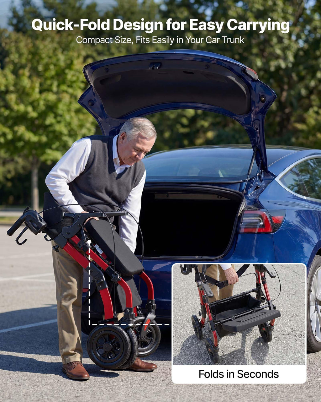 2-in-1 Foldable Aluminum Rollator Walker & Transport Chair J856