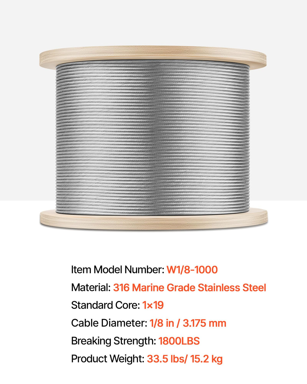 1/8 T316 Stainless Steel Cable 1000ft A865