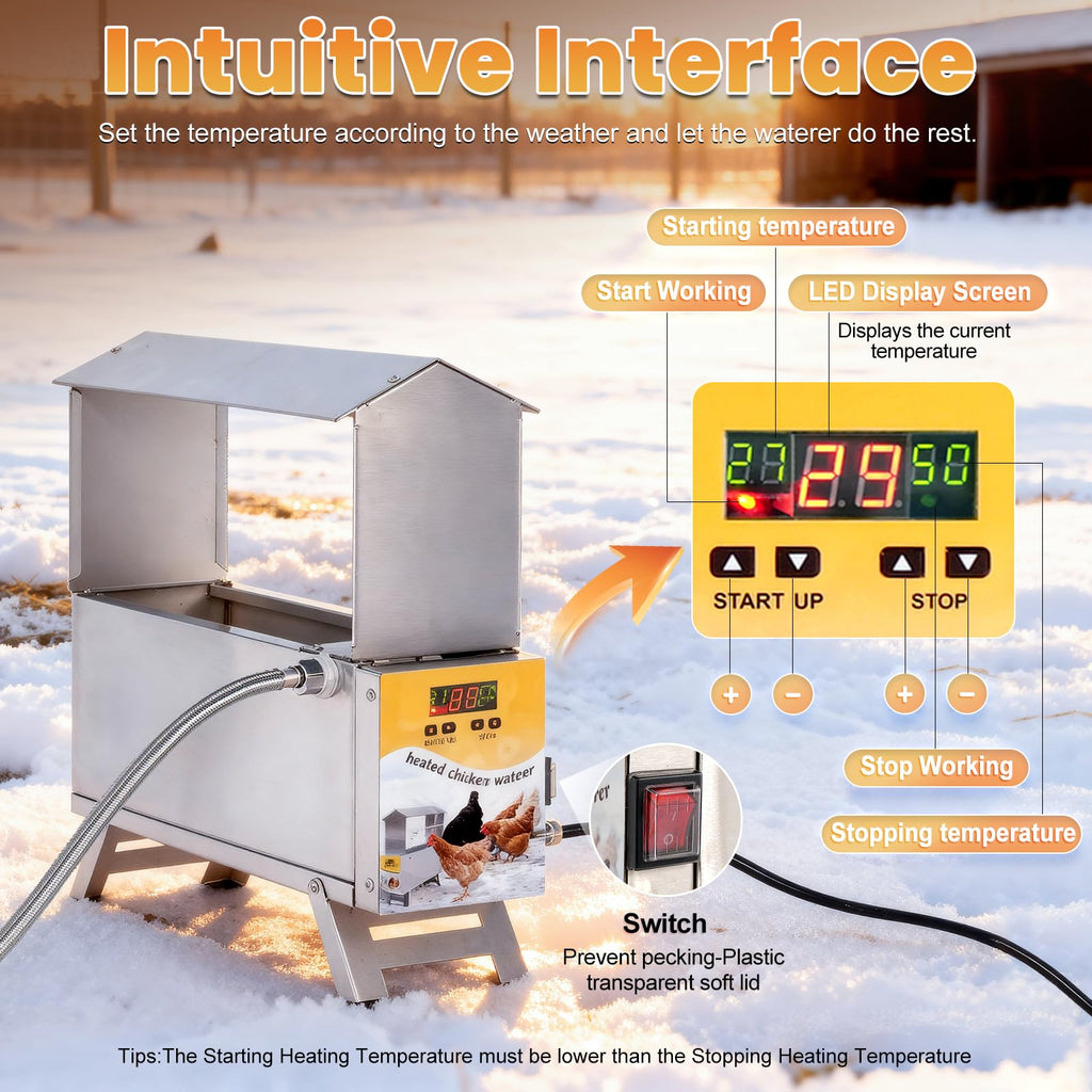 Heated 2 Gallon Stainless Steel Chicken Waterer Q82292