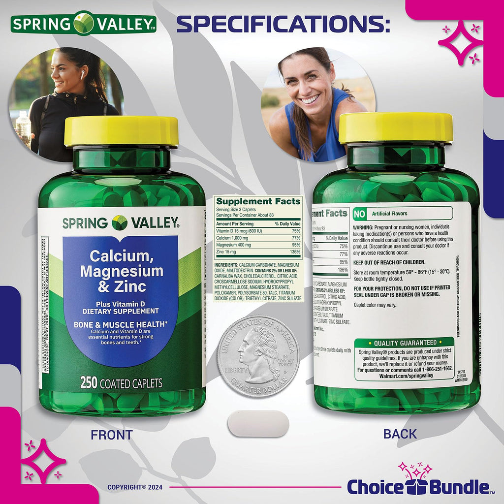 Calcium Magnesium Zinc Plus Vitamin D Caplets 250 Ct 2 pk P24890