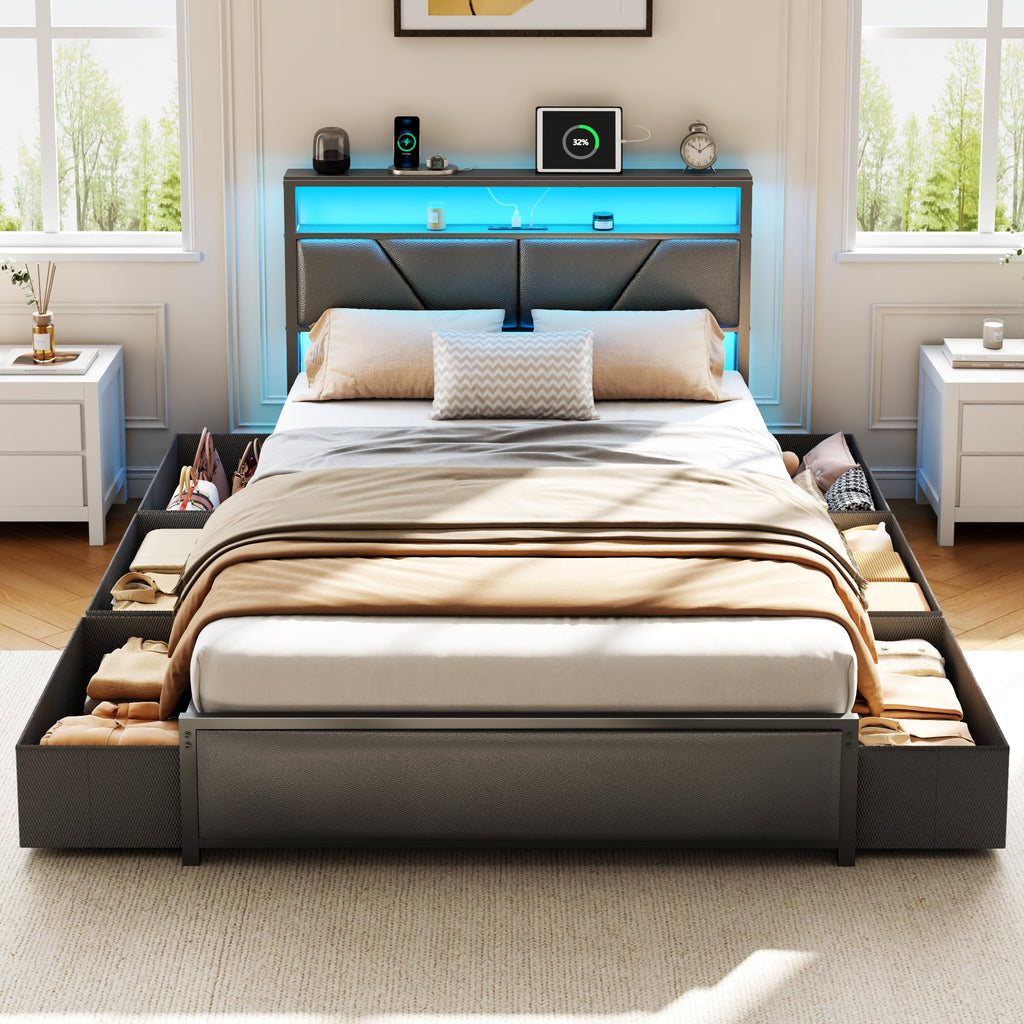 Full Size Bed Frame with Storage Headboard K8086