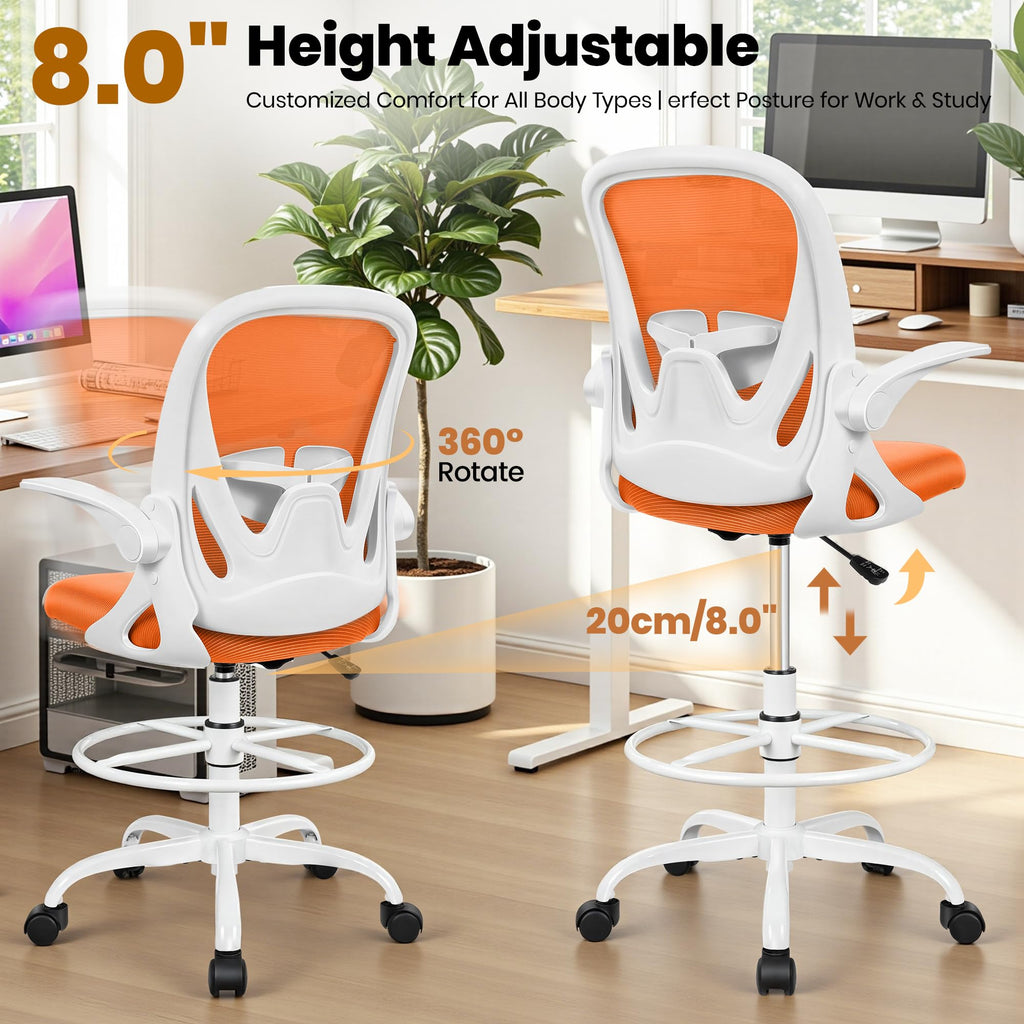 Tall Ergonomic Drafting Chair with Flip-up Armrests and Footrest Ring U42658
