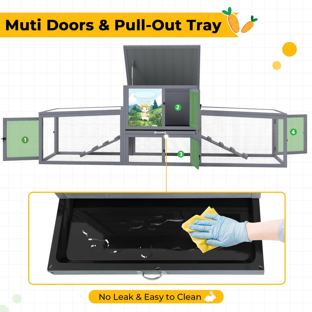Extra Large Wood Rabbit Hutch with Cleaning Tray S3816