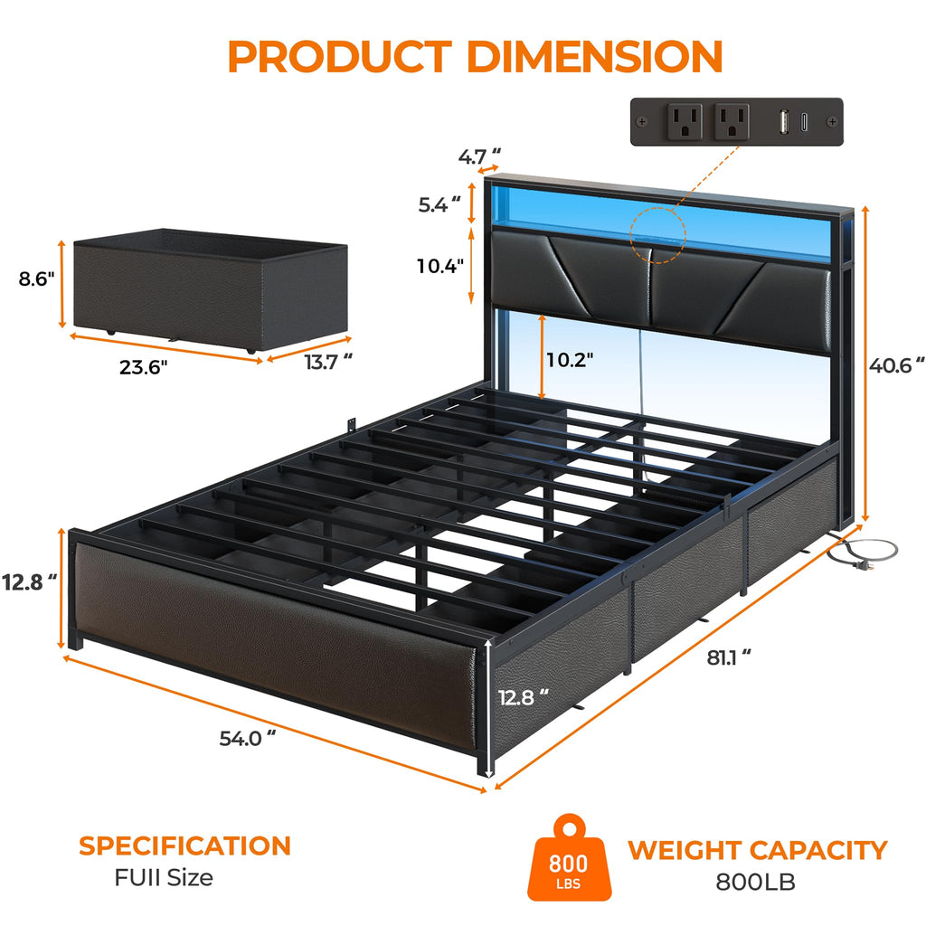 Full Size Bed Frame with Storage Headboard K8086