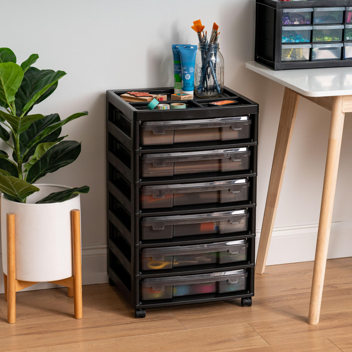 Rolling Cart with Drawers 6-Tier Black/Gray F94504