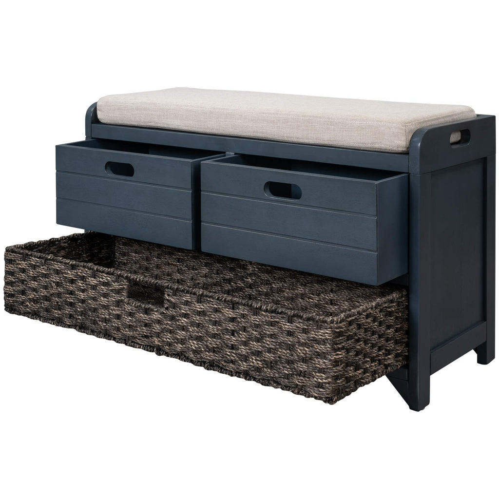 Navy Storage Bench with Drawers and Basket B29841