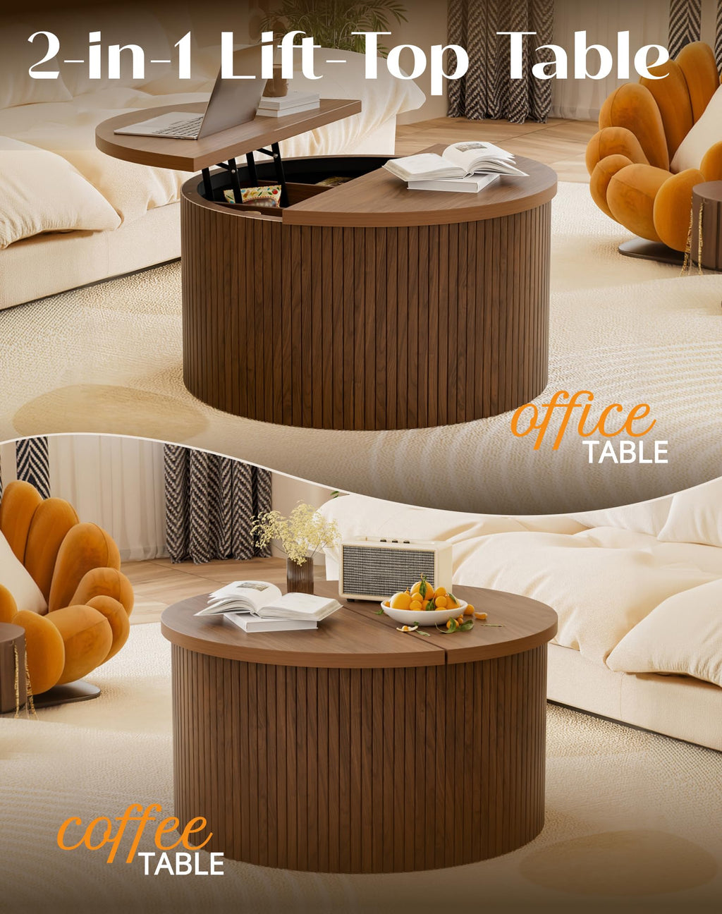 Round Lift Top Coffee Table with Storage Q213695