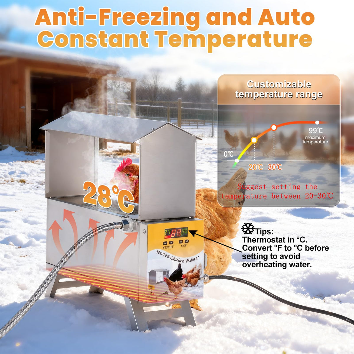 Heated 2 Gallon Stainless Steel Chicken Waterer Q82292