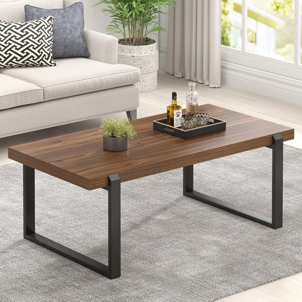 Walnut 44 Inch Wood and Metal Coffee Table B374366
