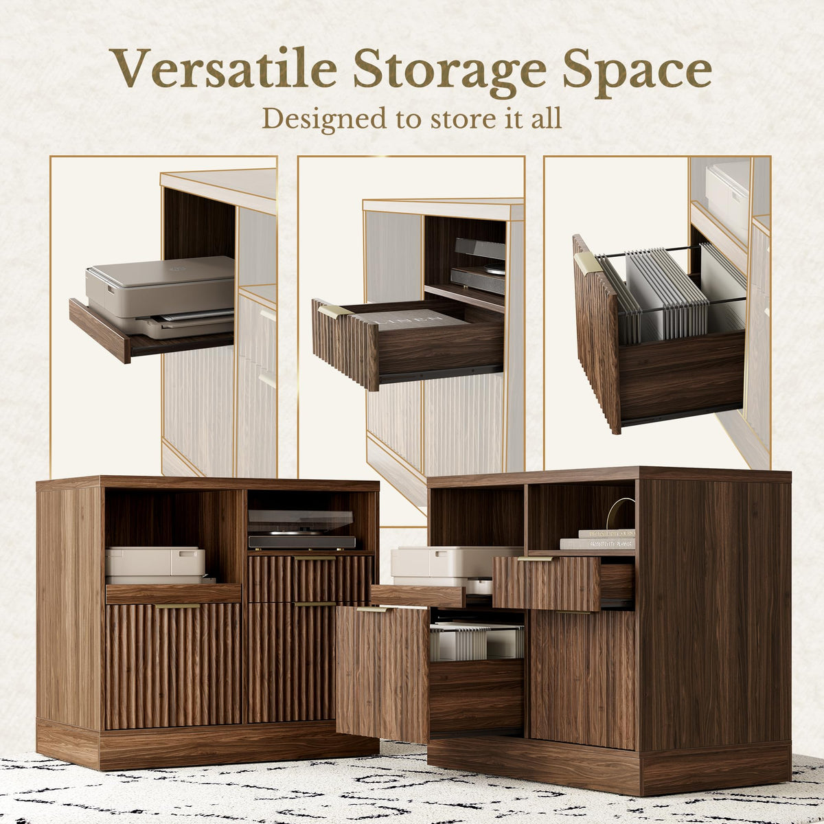 Black 3 Drawer Wood File Cabinet with Charging Station V72799